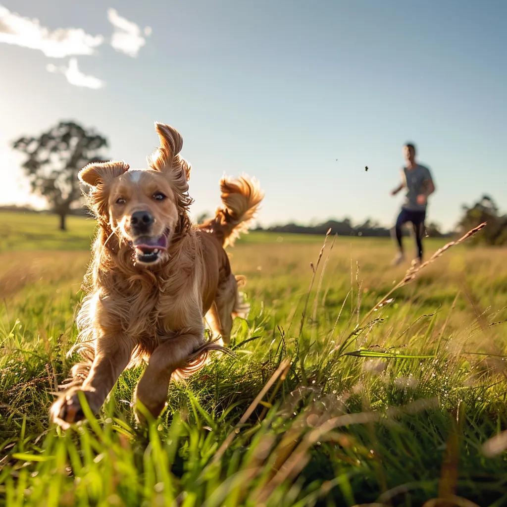 Dog responding to recall command in a field, showcasing effective training techniques