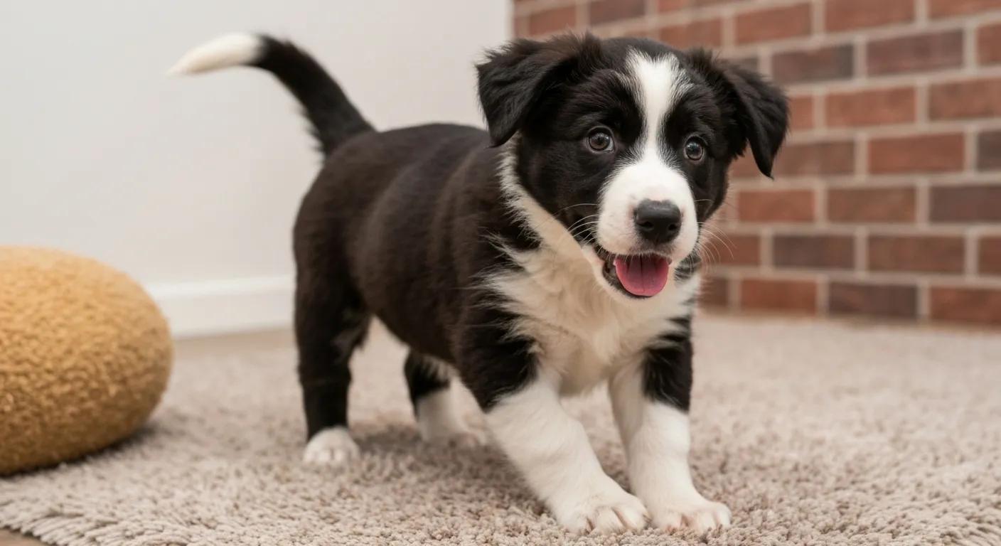 Puppy exploring different textures during the critical socialization period, promoting confidence