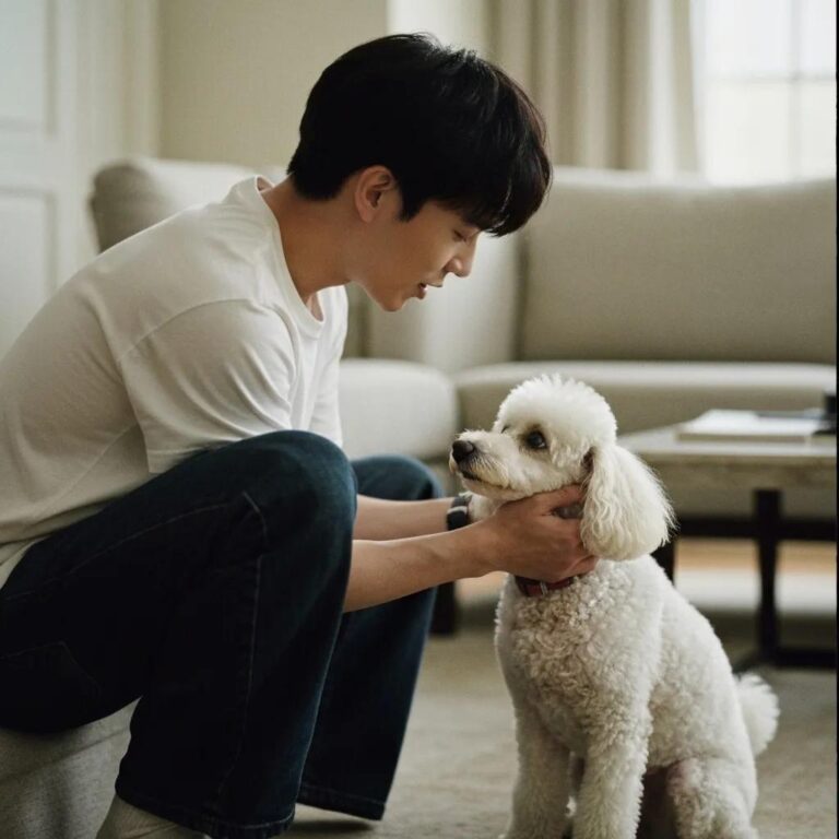 Puppy and adult dog in a cozy home, illustrating housebreaking training and owner-dog bond