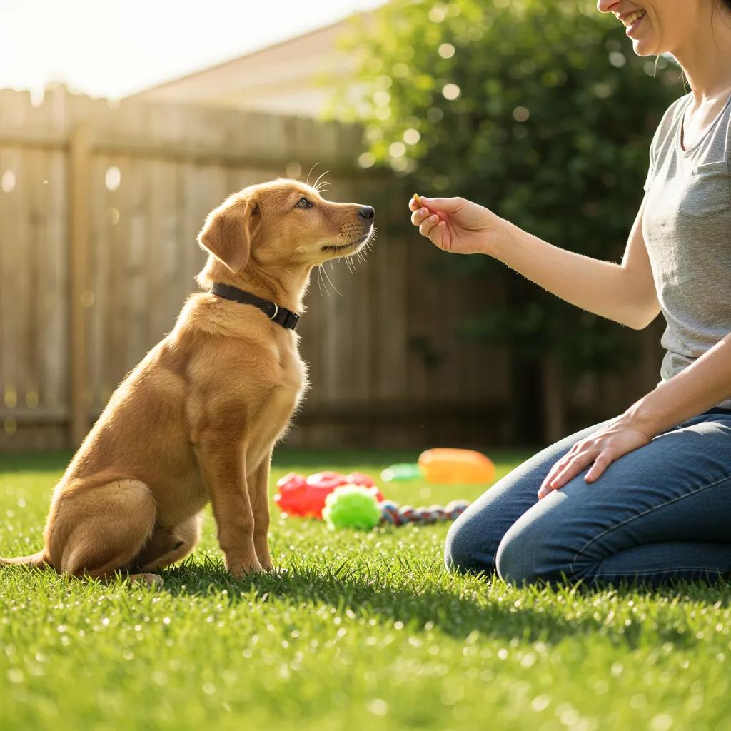 Master These 10 Essential Commands for Dog & Puppy Training 1 puppy training session in a sunny backyard with a smiling owner and attentive puppy 4b9fea67 84ab 496e 83d6 ebe48d87524b